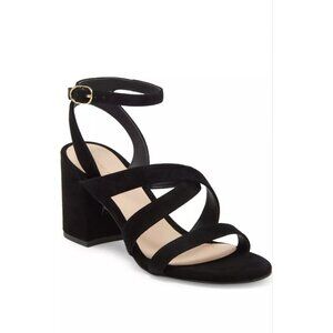 🆕 STUART WEITZMAN Ava Ankle 75 Block Heel Sandal Shoes Black Velvet 10